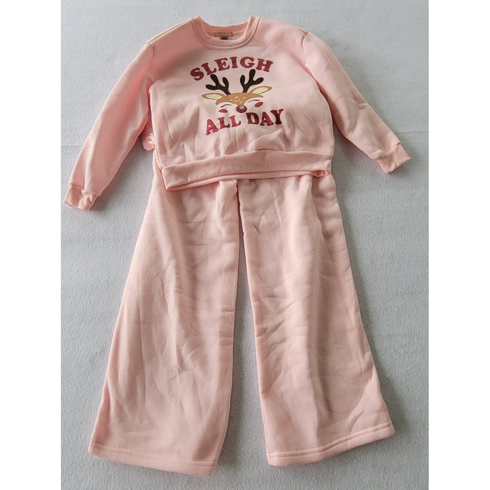 LuckyYou Reindeer‎  Holiday Pink  2 Piece Set –Girls -L (12)
